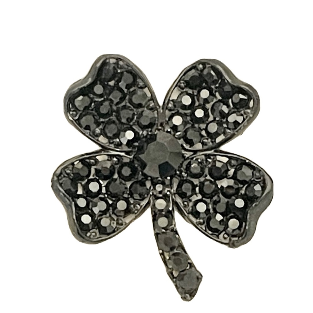 Vintage Verified JULIANA Japanned Black Four Leaf Clover Rhinestone Brooch